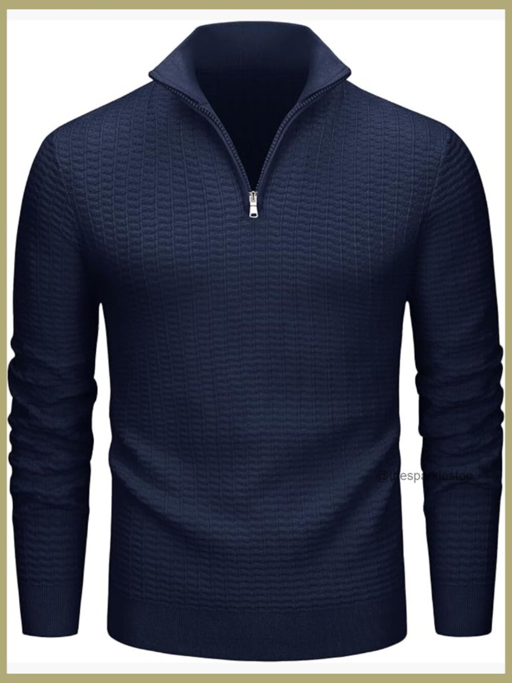 Men's 1/4 Zip Waffle Knit Pullover Sweater - Soft Long Sleeve Mock Neck - Picture 1 of 7